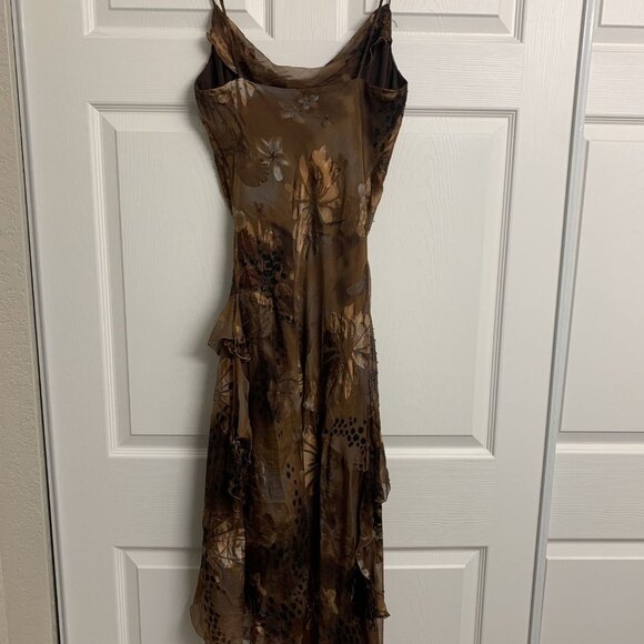 Rue De La Paix 10 Floral Y2K Beaded Ruffle Maxi Dress Brown Black - Picture 3 of 5